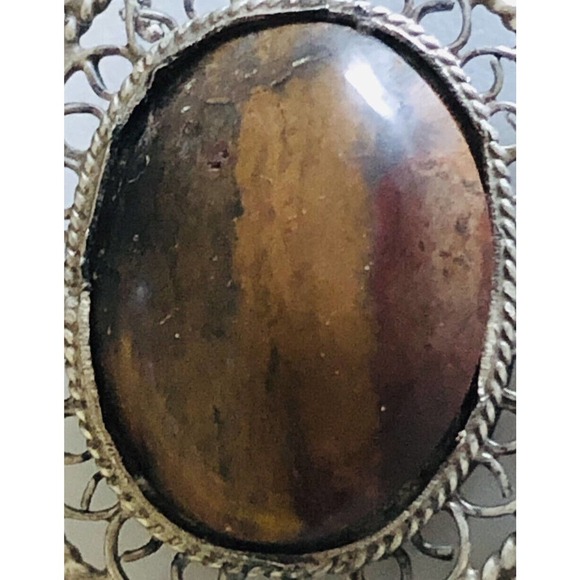 Vintage Jose Luis Flores JLF 925 Sterling Silver Taxco Petrified Wood Brooch - Picture 6 of 7